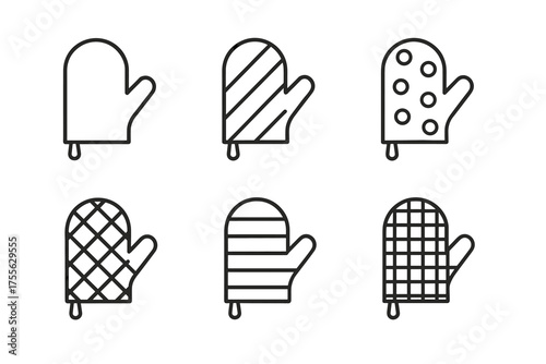 Collection of six unique outline oven mitt designs