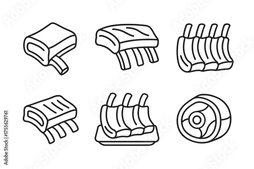 Hand-drawn outline of various meat cuts in simple line art style