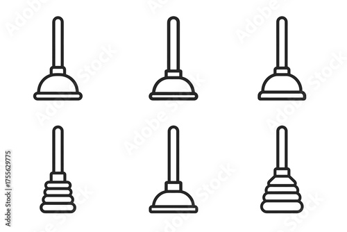 Set of modern plunger icons in minimalist black and white design