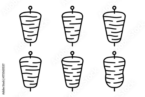 Six minimalist kebab skewer icons in black and white design
