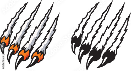Stylized Claw Mark Design Colorful and Black Scratch Silhouette Vector Illustration