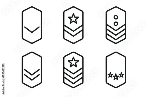 Set of military rank insignia with stripes and stars