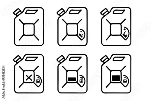 Icon set of fuel cans with various gasoline level indicators