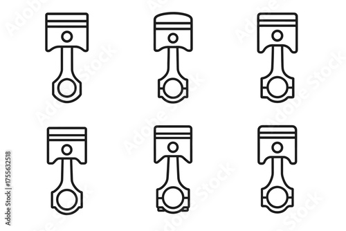 Set of piston icons in outline style - automotive engine component design