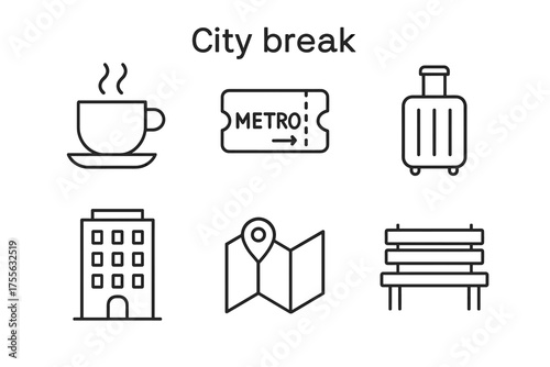 Minimalist icons for city break travel essentials