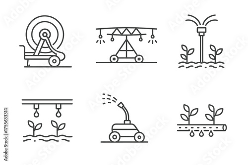 Agricultural irrigation system line icons for efficient water management