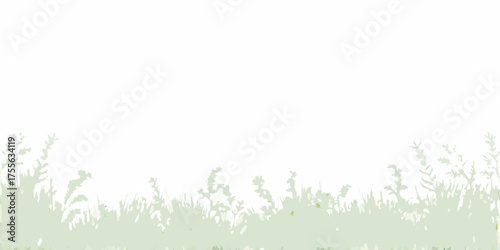 Softly blended green grass and wildflower silhouettes against a clean white background