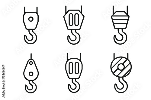 Various simple lift hooks in minimalist line illustrations