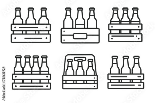 Various beer bottle packs in simple line art design