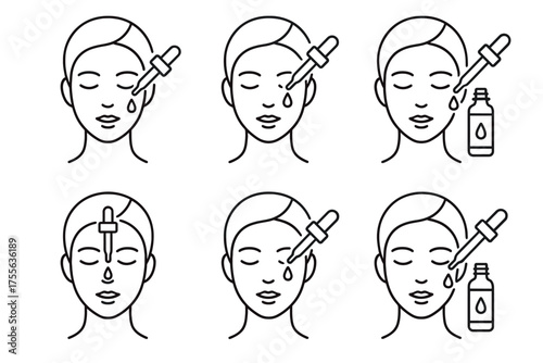 Asian female skincare routine: facial serum application steps