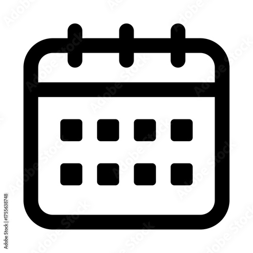 Calendar Icon – Black and White Vector Illustration for Schedule and Date Design