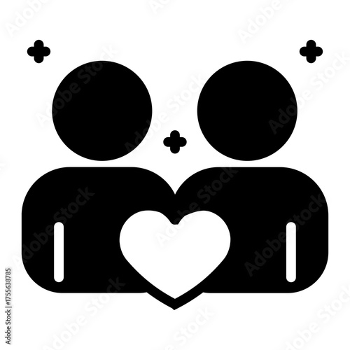 Love Relationship Icon – Black and White Vector Illustration of Two People with Heart