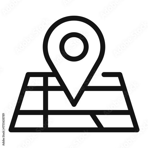 Map Pointer with Pin Icon – Black and White Vector Illustration for Location and Navigation Design