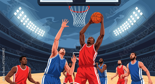 Basketball Players in Action Intense Game Moment.