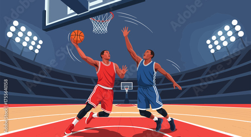 Basketball Players in Action A Dynamic Court Duel.
