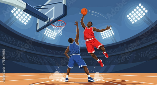 Basketball Players in Action A Dynamic Court Scene.