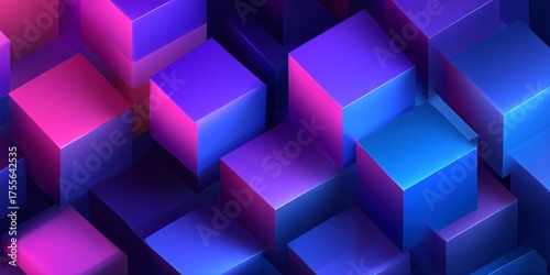 Abstract 3D Cubes in Gradient Blue and Purple