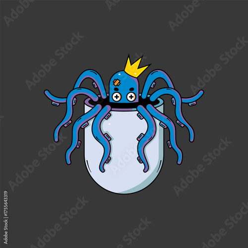 Cute Octopus in a Glass with Crown.eps