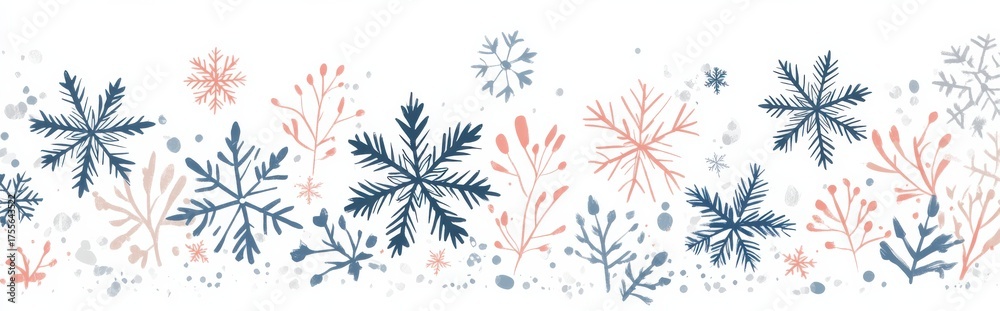 Fototapeta premium Snowflakes falling in simple line art style creating a serene and festive winter background