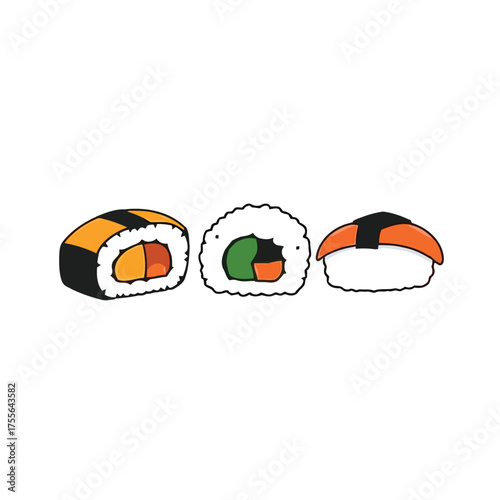 A set of three different sushi pieces