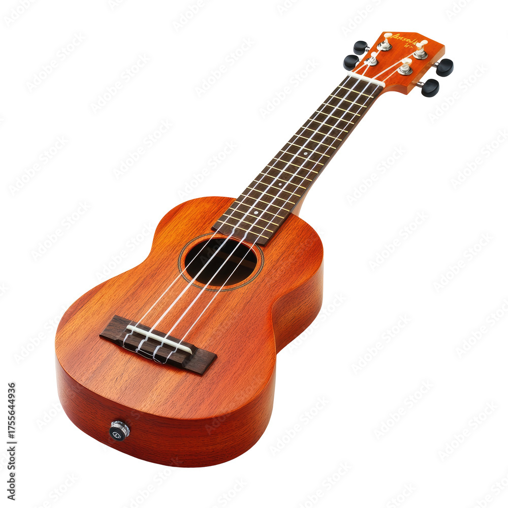 Obraz premium Wood ukulele, angled view, dark background