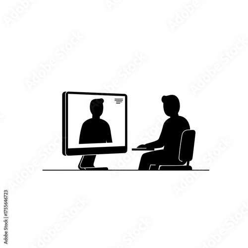 Online therapy session – psychologist and client communication via video call, silhouette on transparent background