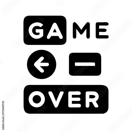 Game over screen with arrow, minus sign, and text