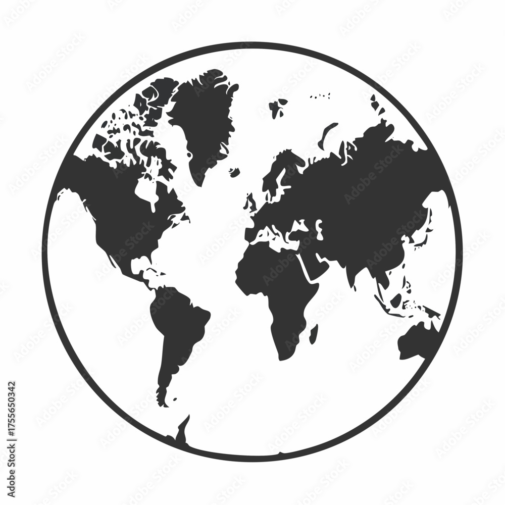 Obraz premium Hand drawn globe in four projections. Western and eastern, north and south hemispheres. Not exactly precision outline drawing of world map in black and white colors. Vector illustration in EPS8.
