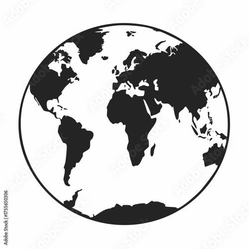 Hand drawn globe in four projections. Western and eastern, north and south hemispheres. Not exactly precision outline drawing of world map in black and white colors. Vector illustration in EPS8.