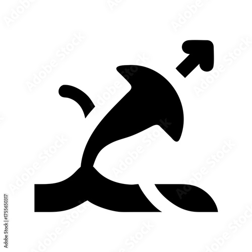 Whale jumping out of water illustration in black