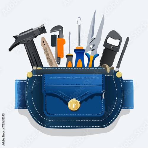 Illustrated toolbox belt featuring various hand tools against a white backdrop