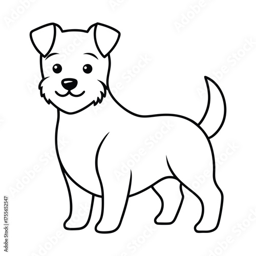 A cartoonstyle dog stands with a short upturned tail