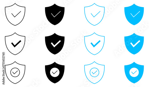 Shield checkmark icon isolated, Security symbol, Protection sign, Verified mark, or Approved badge vector illustration