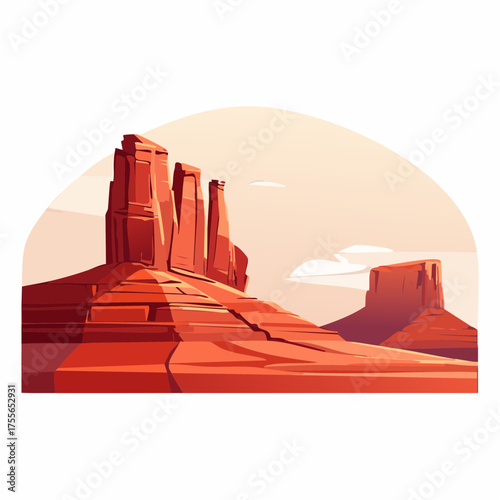 Illustration of a desert landscape with sandstone formations and warm lighting