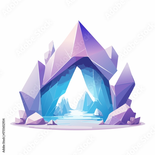 Illustration of a crystal cave entrance with geometric structures