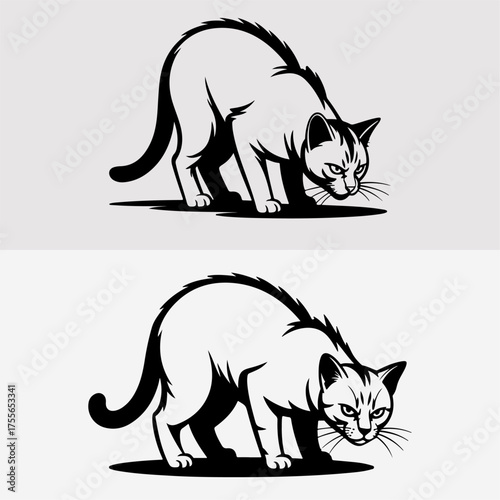 Stylized Illustrations of Defensive Cats with Arched Backs