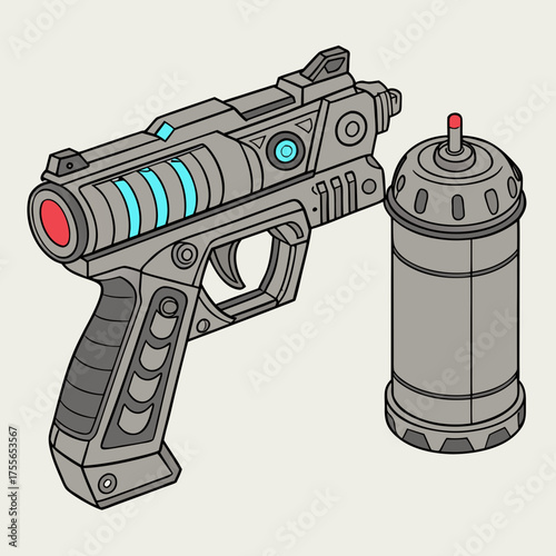 Futuristic ray gun with a canister