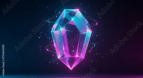 A glowing crystal with pink and blue hues, surrounded by energy rings, perfect for adding a magical touch to your designs