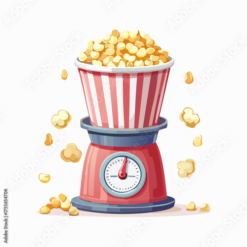Illustration of popcorn machine with container kernels and popping effect