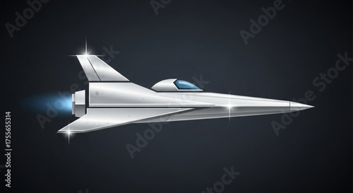 Futuristic white spaceship illustration on dark background, symbolizing space exploration, technological advancement, and interstellar travel