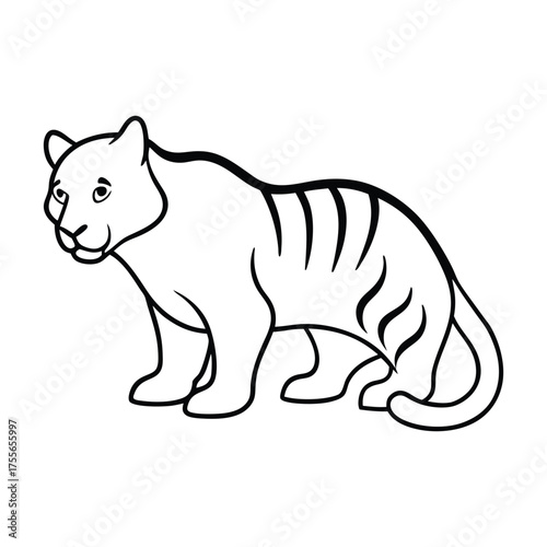 Black and white drawing of a standing tiger with stripes