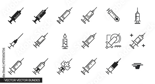 A collection of various syringe icons, each depicting different styles and representations.
