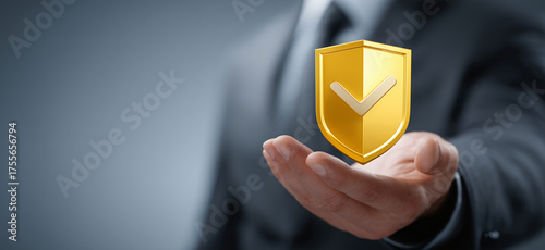 The merchant is holding a shield icon