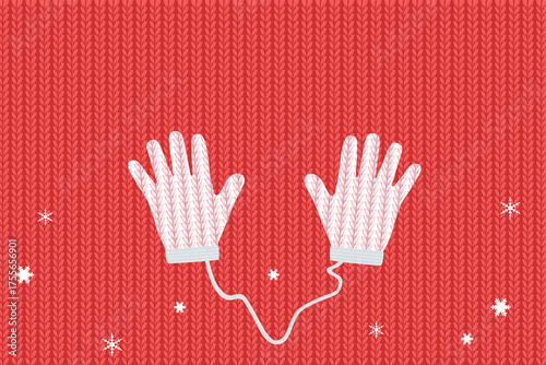 ニットの手袋、ニット編み物の背景イラスト
