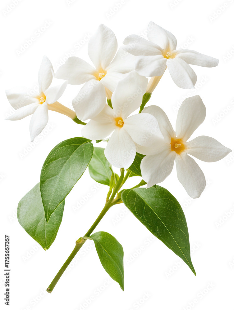 Fototapeta premium White-petal flowers bloom with leaves on a delicate stem