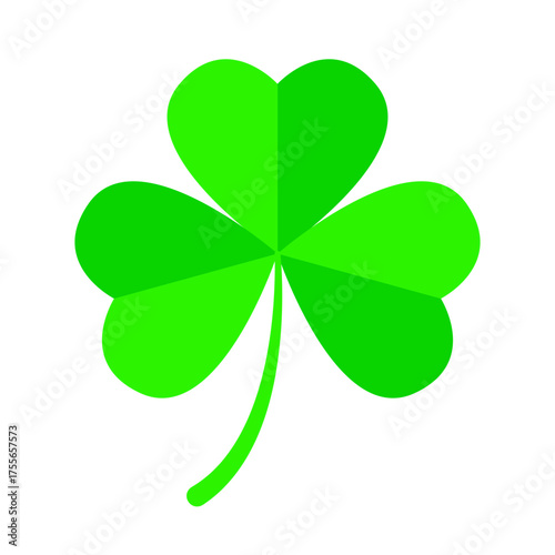 Bright Green Three Leaf Shamrock Simple Vector Clipart Icon