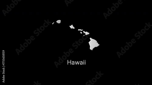 Illuminated map highlighting hawaii island names and location