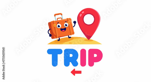 Cartoon suitcase with location pin