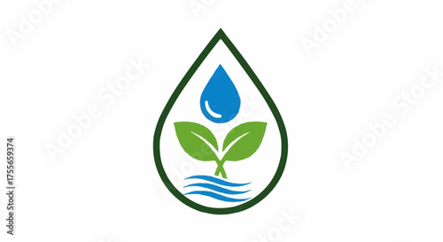 Water drop with leaf and wave logo