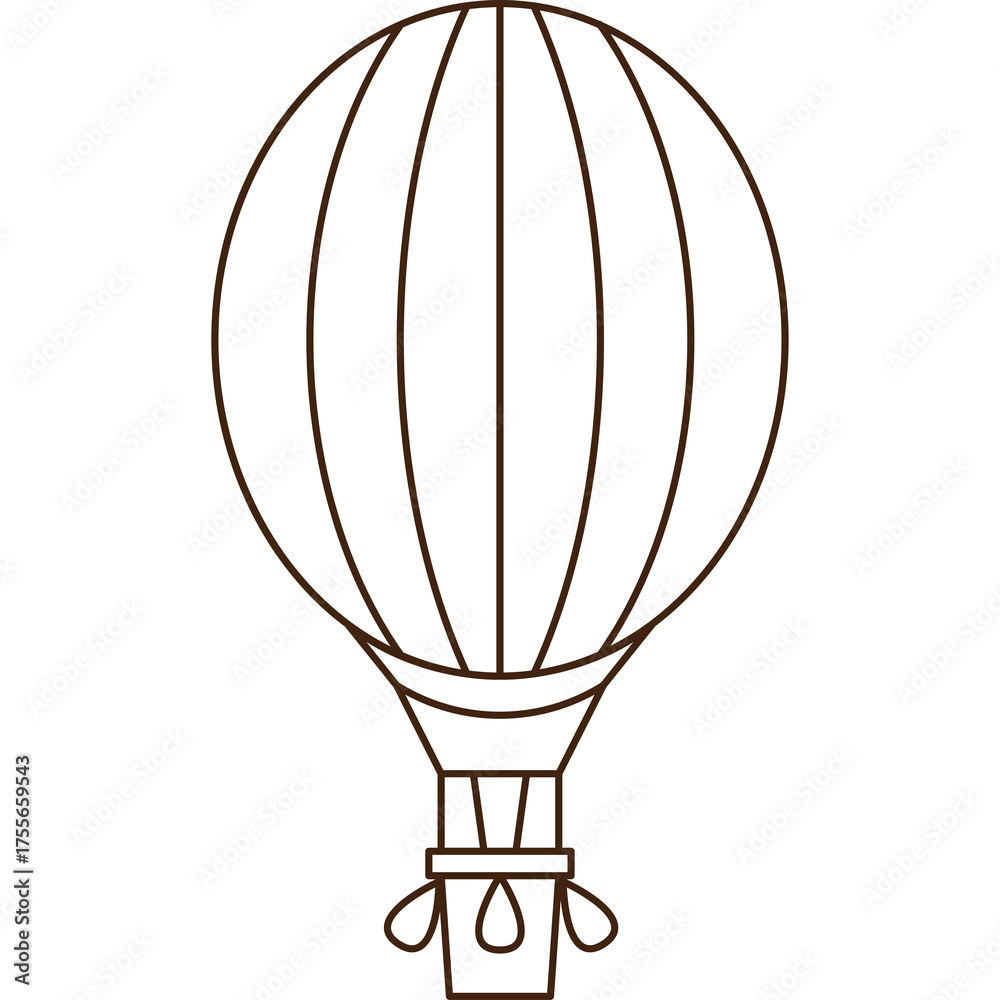 Obraz premium Outline of a Hot Air Balloon with Gondola and Suspended Basket on a Transparent Background